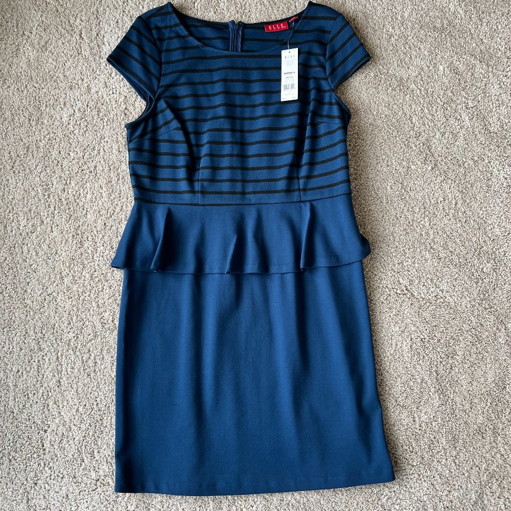 ELLE Cap Sleeve Dress Dark Blue with Black Stripe Size L